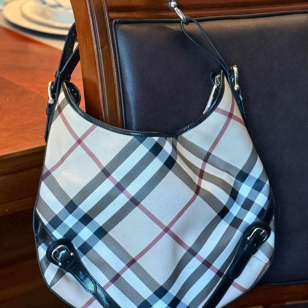 Burberry Black and Beige Check Shoulder Bag